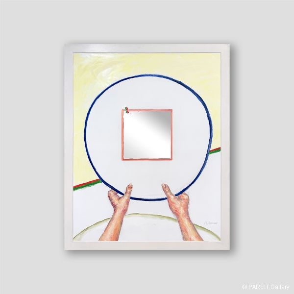 RAVEEL Roger - Met 2 handen het niets in, een cirkel vasthoudend met daarin een spiegel